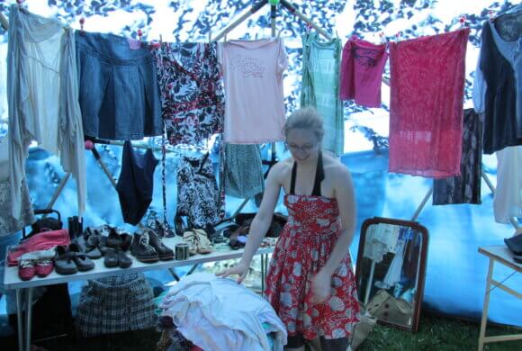 Inside the clothes swap dome